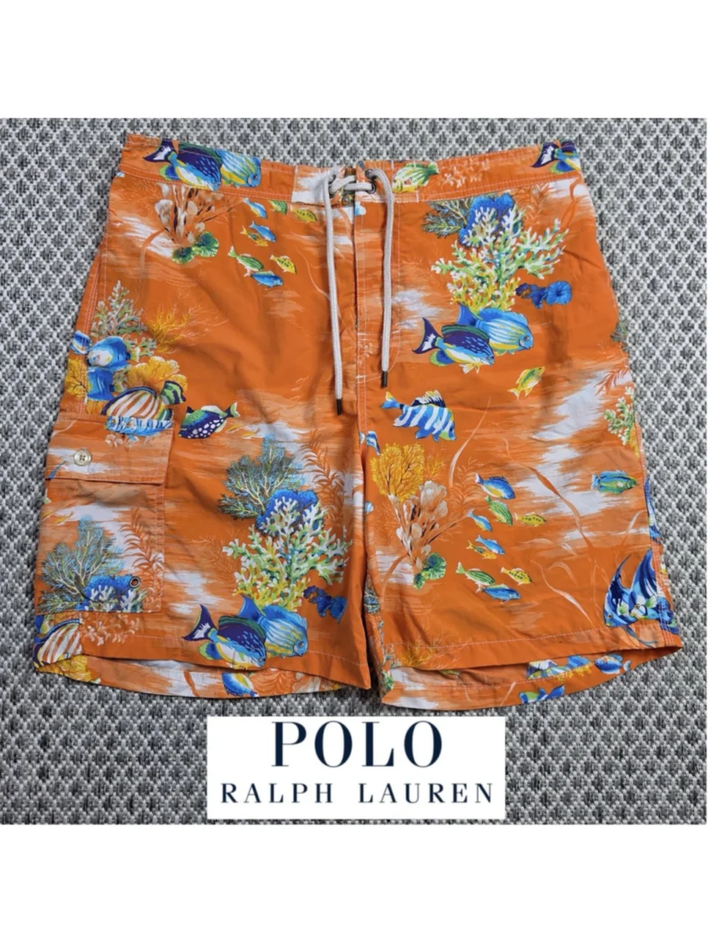 Polo Ralph Lauren Swim Trunks Mens L Orange Tropical Fish Coral Board Shorts